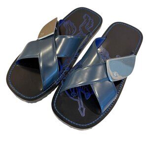 Burberry Navy Blue Leather EKD Strip Shield Slide Sandal, Size 41 only